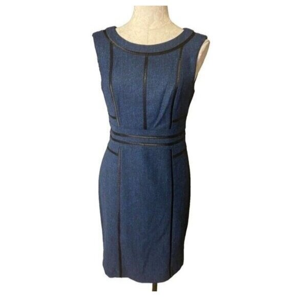 Connected Dress 8 Dark Blue Black Piping Stretch Sheath Washable Sleeveless - Picture 1 of 7